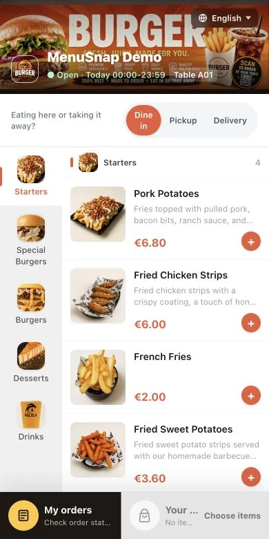 MenuSnap QR ordering mobile preview